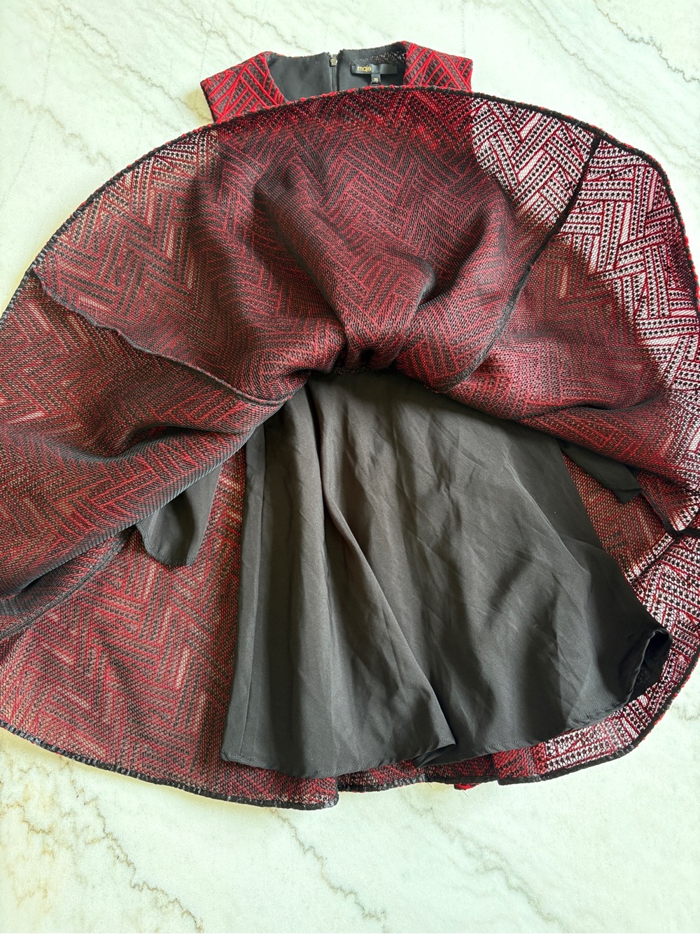Maje Red and Black Textured Geometric Dress - Picture 7 of 9